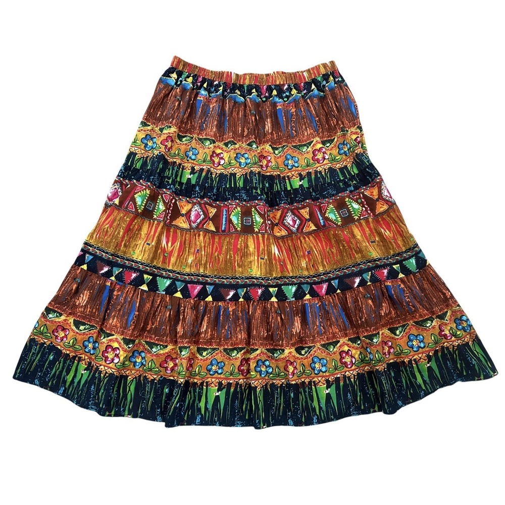Vintage Phool Boho Maxi Skirt Women's 1X Floral Hippie Festival Colorful Artsy